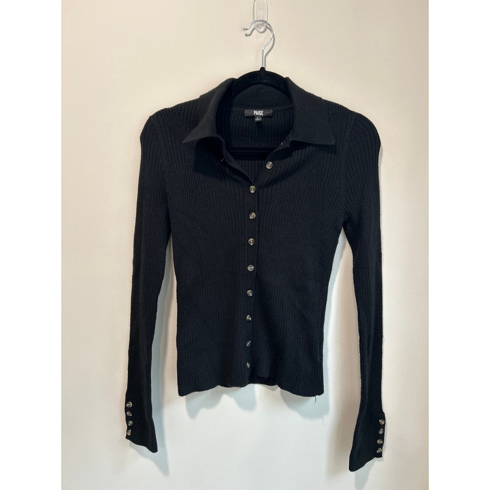 PAIGE Jayde Collared Buttondown Cardigan Ribbed Knit Small Cuff Detail - Picture 2 of 9